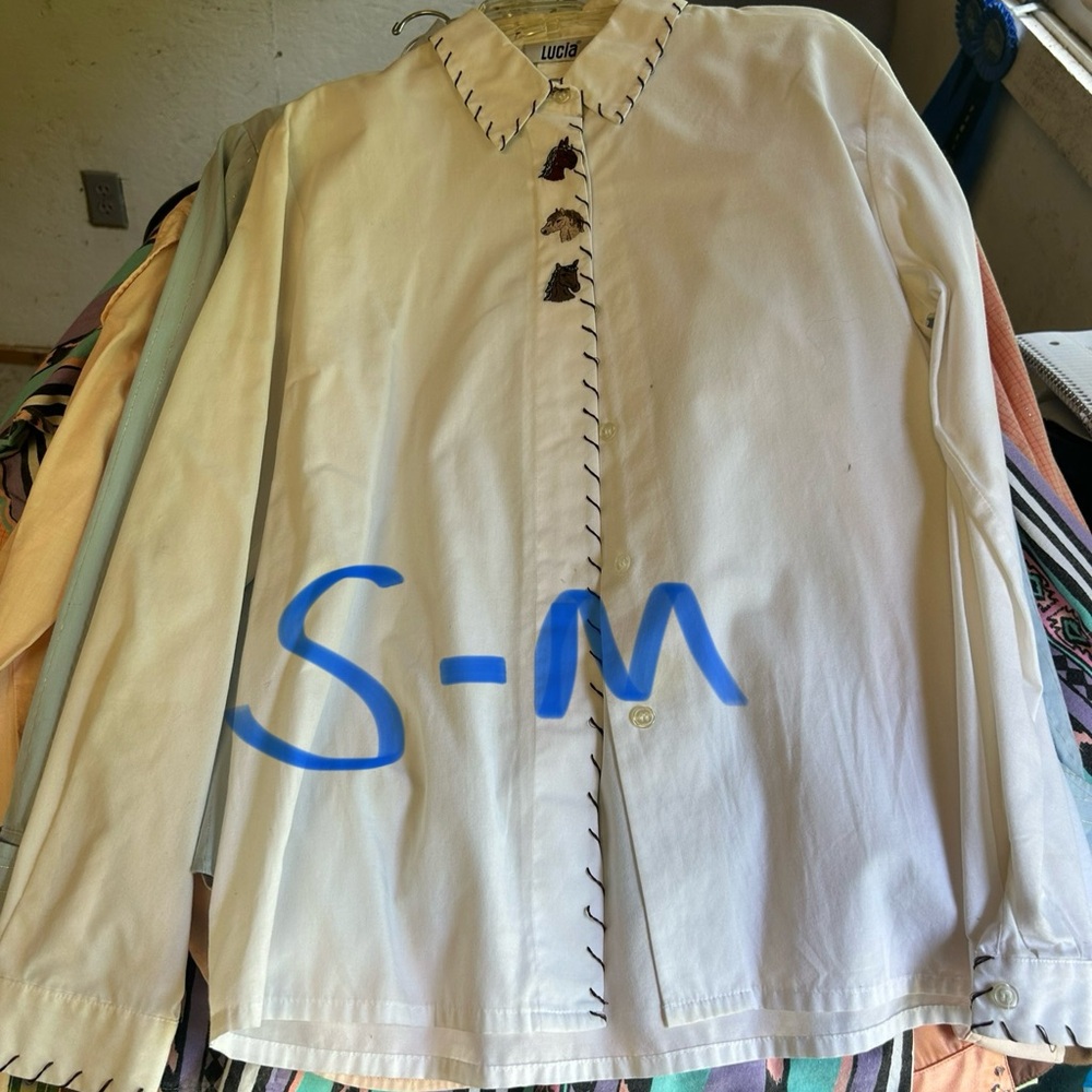 White Button-Up Shirt with Embroidered Details